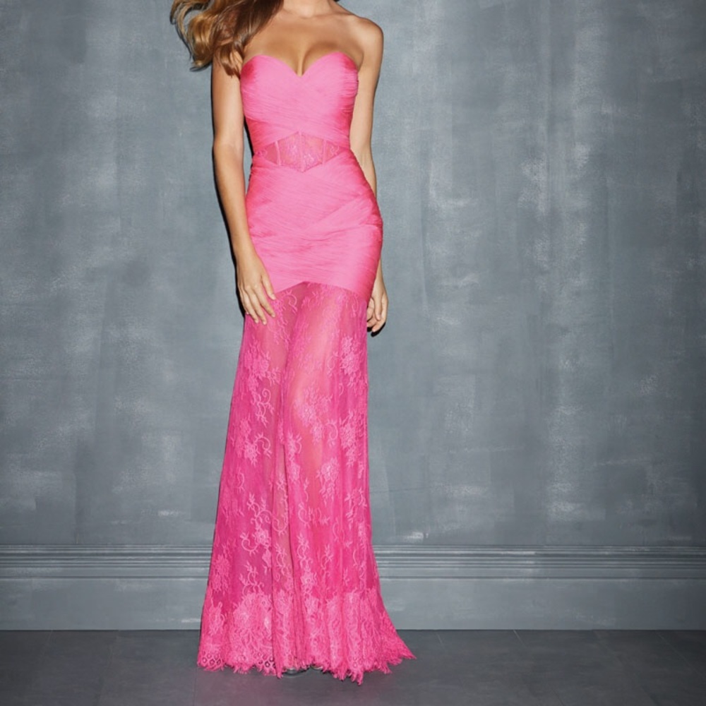 Night Moves 7057 Hot Pink Sheer Lace Dress